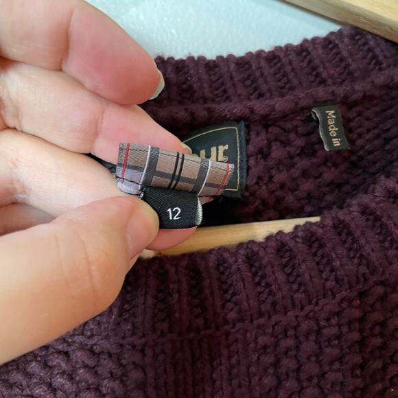 Barbour Etal Crew Sweater Wool & Cashmere Cable Knit Purple Women’s SZ 12 EUC - Picture 4 of 9